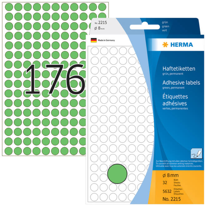 Etiket HERMA 2215 rond 8mm groen 5632stuks