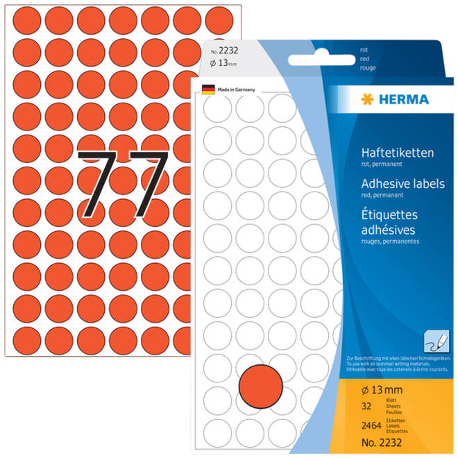 Etiket HERMA 2232 rond 13mm rood 2464stuks