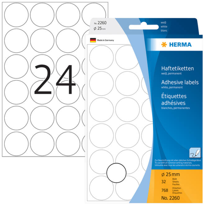 Etiket HERMA 2260 rond 25mm wit 768stuks