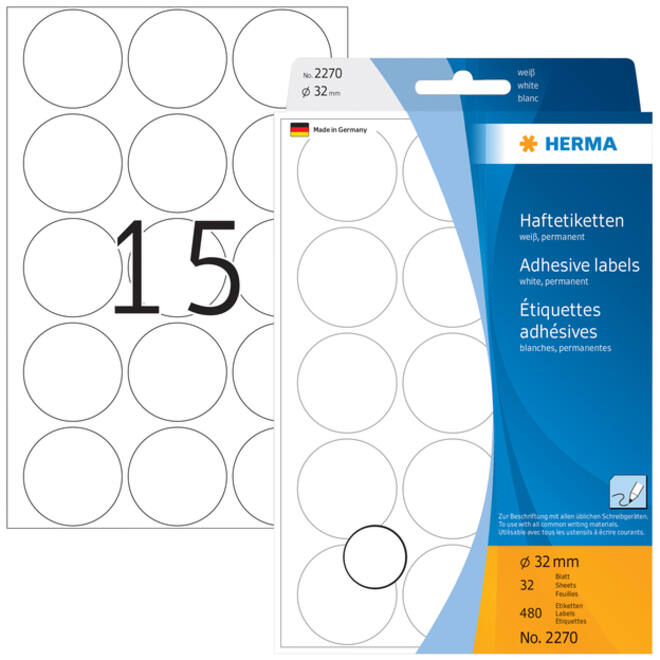 Etiket HERMA 2270 rond 32mm wit 480stuks