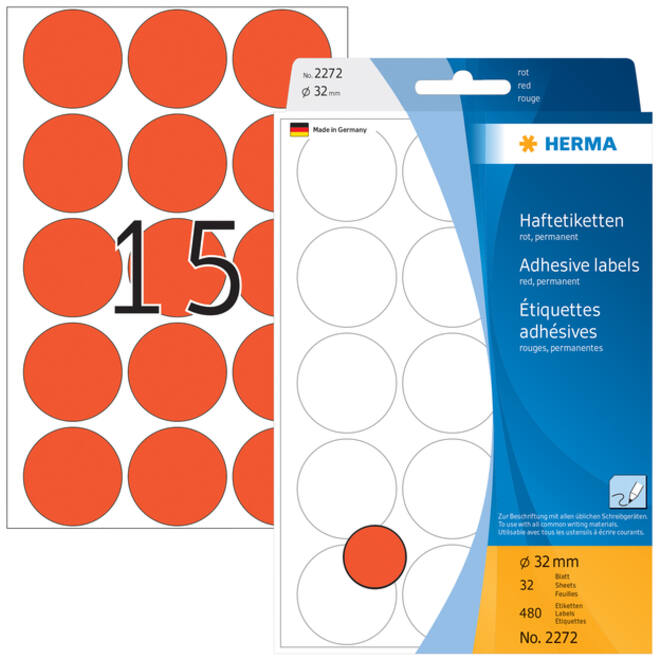Etiket HERMA 2272 rond 32mm rood 480stuks