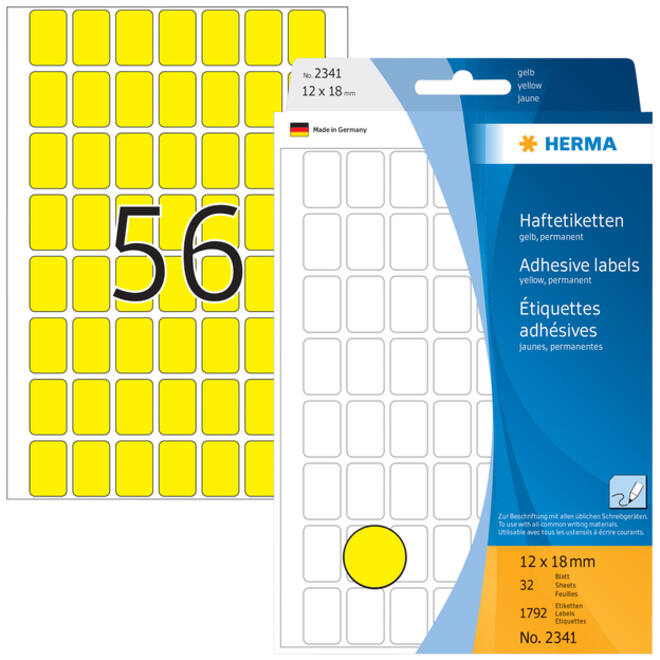 Etiket HERMA 2341 12x18mm geel 1792stuks