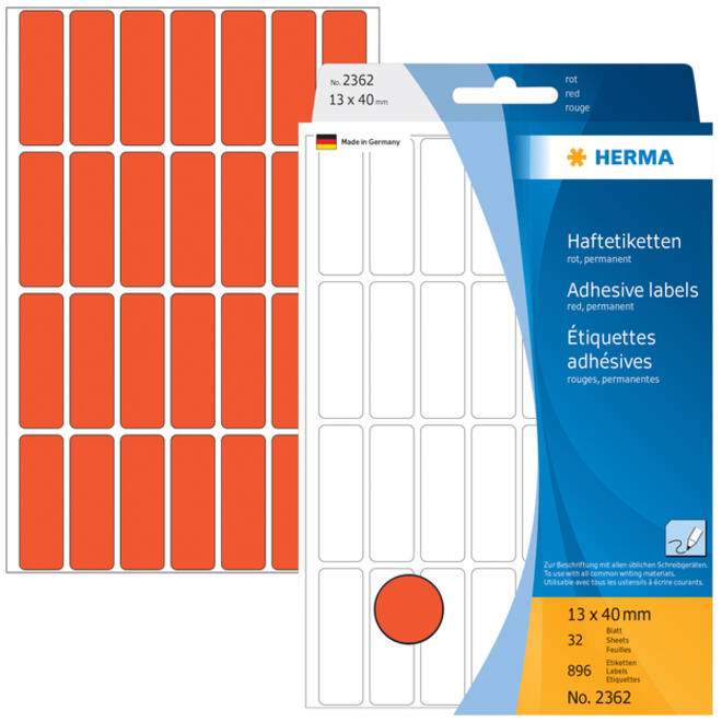 Etiket HERMA 2362 13x40mm rood 896 stuks