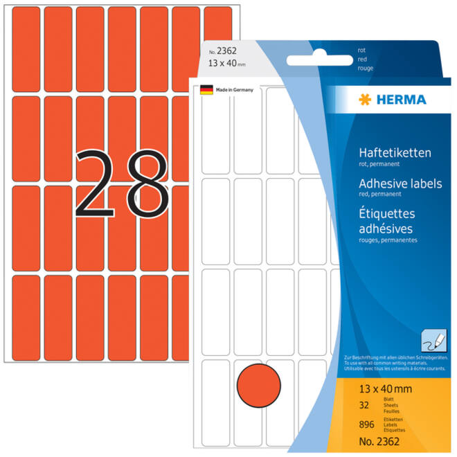 Etiket HERMA 2362 13x40mm rood 896 stuks