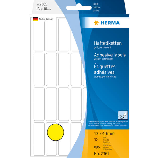 Etiket HERMA 2361 13x40mm geel 896 stuks