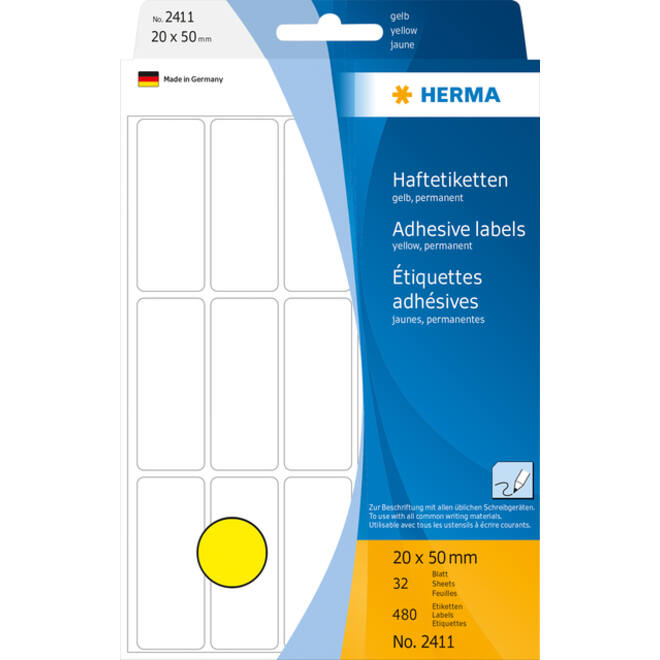 Etiket HERMA 2411 20x50mm geel 480 stuks