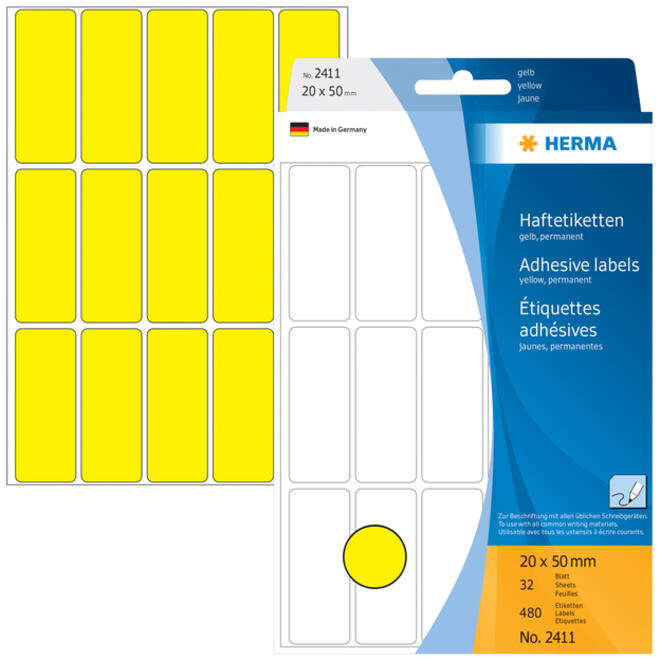 Etiket HERMA 2411 20x50mm geel 480 stuks