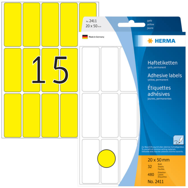Etiket HERMA 2411 20x50mm geel 480 stuks