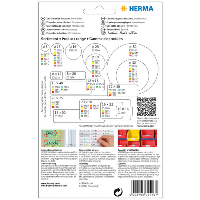 Etiket HERMA 2416 20x50mm fluor rood 360stuks