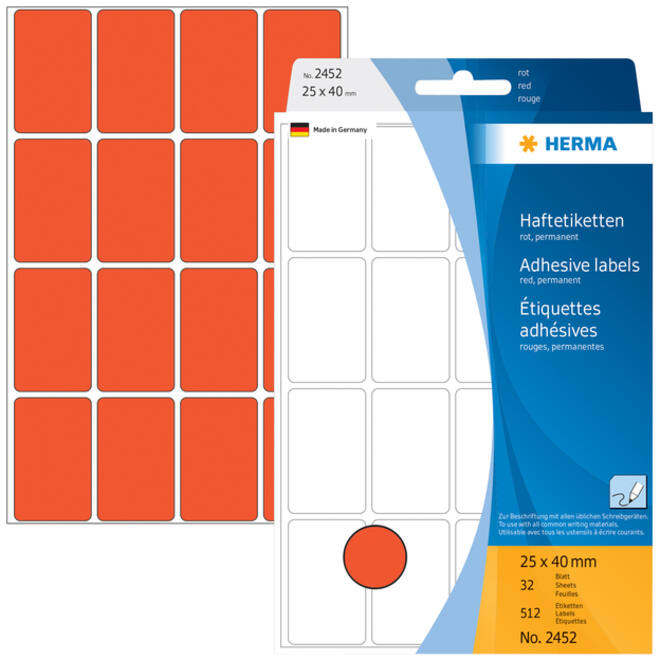 Etiket HERMA 2452 25x40mm rood 512 stuks