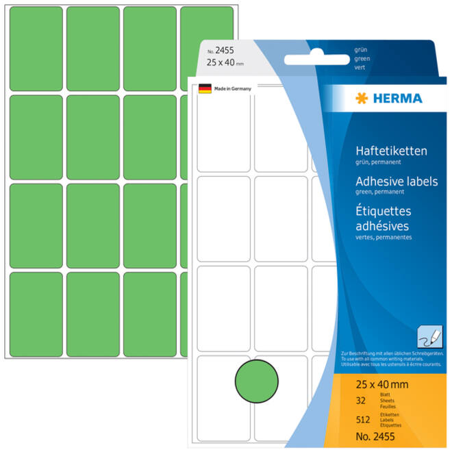 Etiket HERMA 2455 25x40mm groen 512stuks