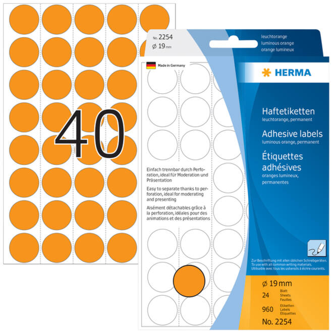 Etiket HERMA 2254 rond 19mm fluor oranje 960stuks