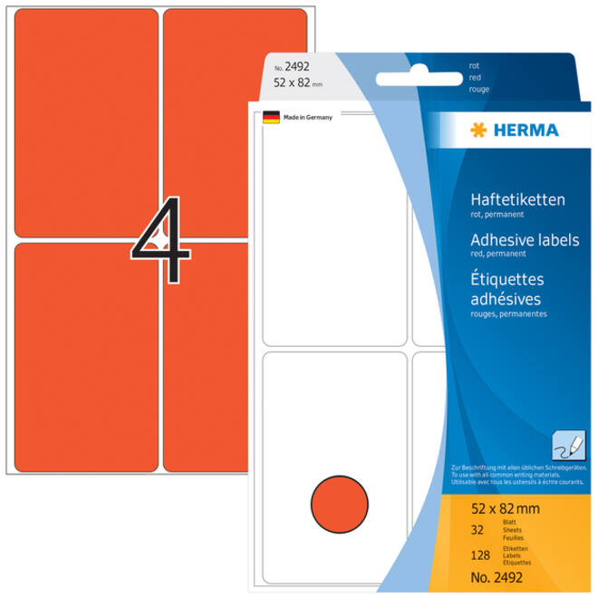 Etiket HERMA 2492 52x82mm rood 128 stuks