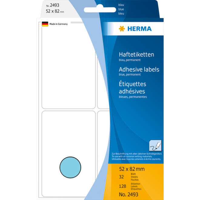 Etiket HERMA 2493 52x82mm blauw 128stuks