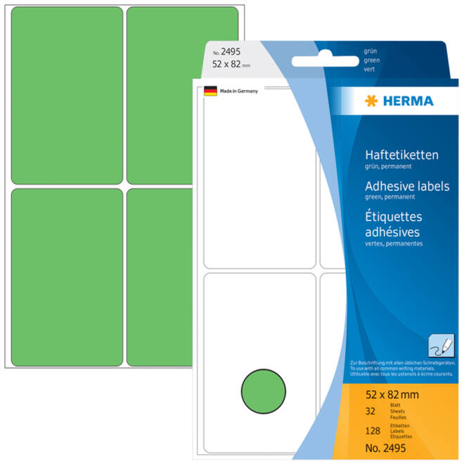 Etiket HERMA 2495 52x82mm groen 128stuks