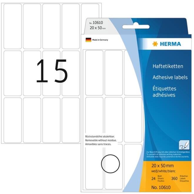Etiket HERMA 10610 20x50mm verwijderbaar 480stuks