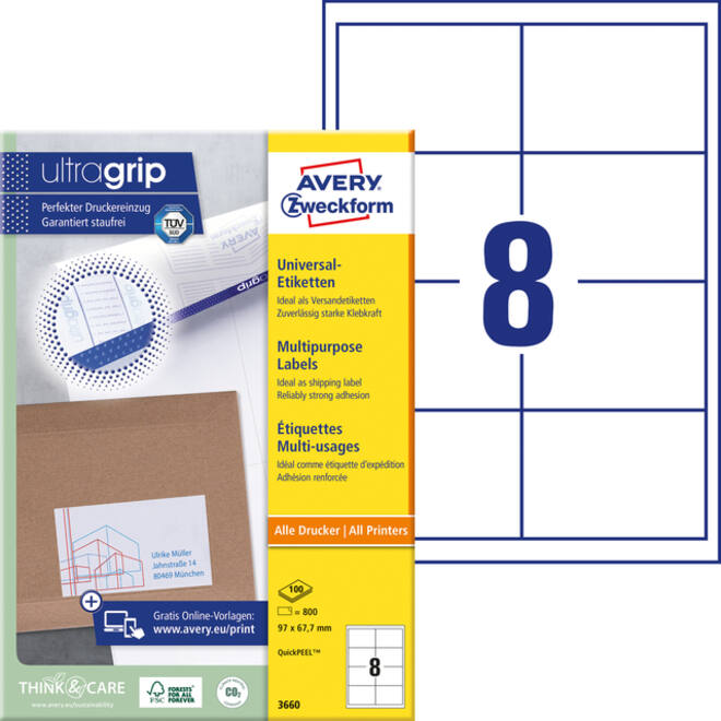 Etiket Avery Zweckform 3660 97x67.7mm wit 800stuks