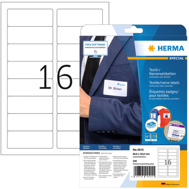 Naambadge etiket HERMA 4515 88.9x33.8mm wit