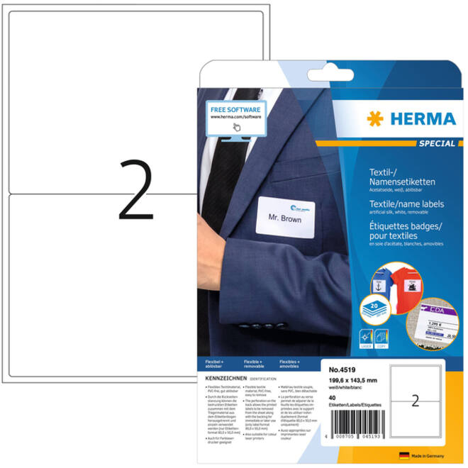 Etiket HERMA 4519 199.6x143.5mm acetaatzijde wit