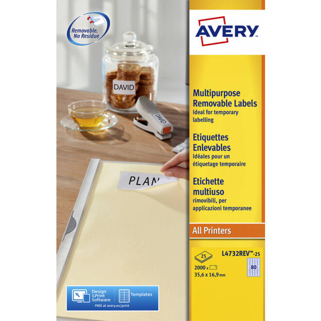 Etiket Avery L4732REV-25 35.6x16.9mm afneembaar wit 2000stuk