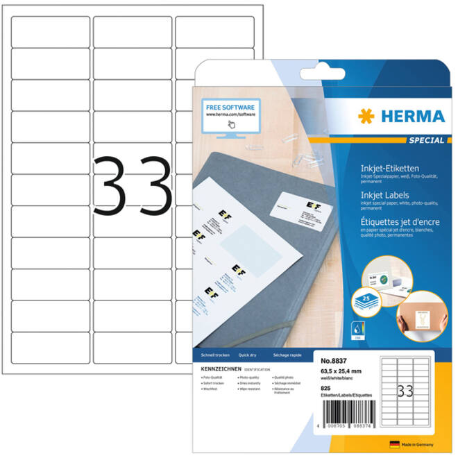 Etiket HERMA 8837 63.5x25.4mm mat wit 825stuks