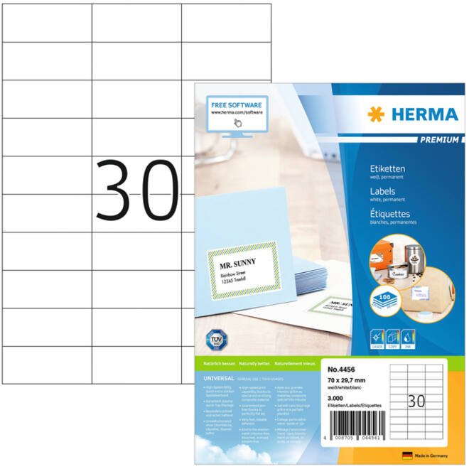 Etiket HERMA 4456 70x29.7mm premium wit 3000stuks