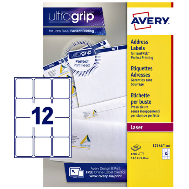 Etiket Avery L7164-100 63.5x72mm wit 1200stuks