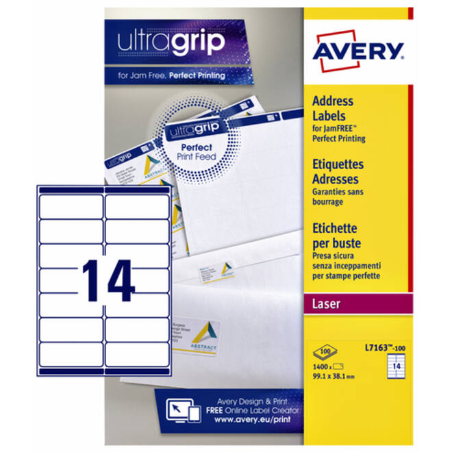Etiket Avery L7163 99.1x38.1mm wit 1400stuks