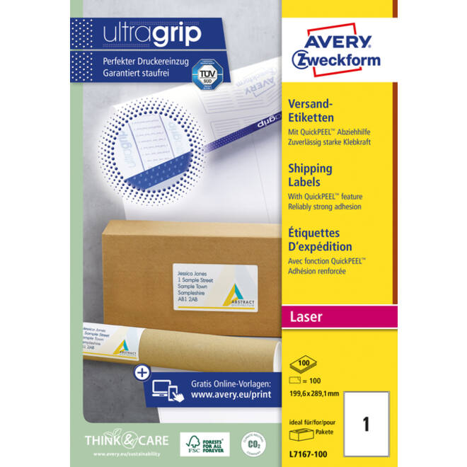 Etiket Avery L7167-100 199.6x289.1mm 100stuks wit