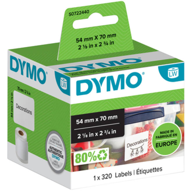 Etiket Dymo LabelWriter multifunctioneel 54x70mm 1 rol á 320 stuks wit