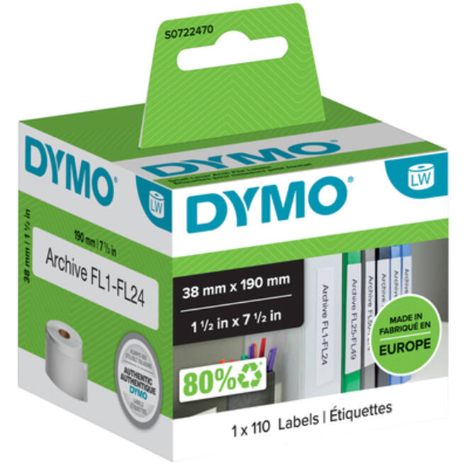 Etiket Dymo LabelWriter multifunctioneel 38x190mm 1 rol á 110 stuks wit