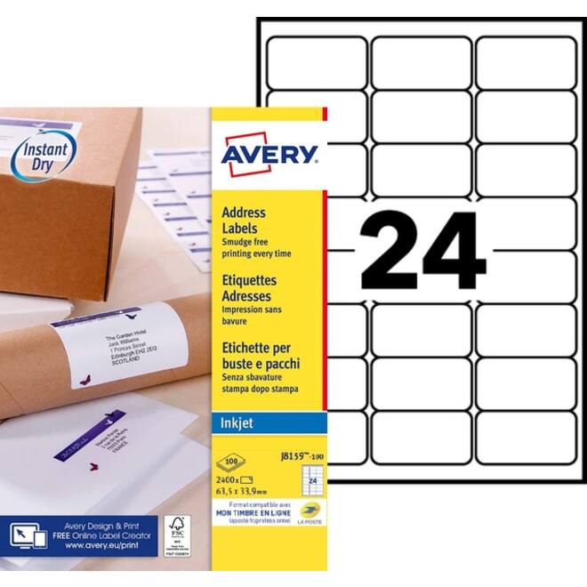 Etiket Avery J8159-100 63.5x33.9mm wit 2400stuks