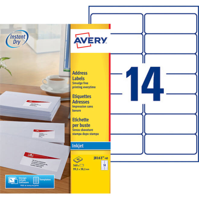 Etiket Avery J8163-40 99.1x38.1mm wit 560stuks
