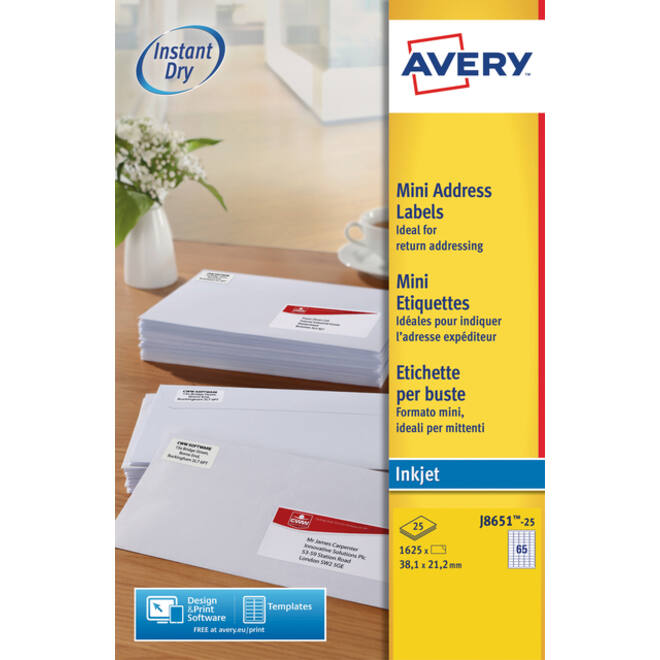 Etiket Avery J8651-25 38.1x21.2mm wit 1625stuks