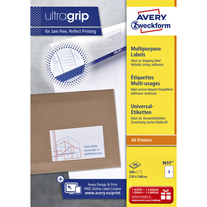 Etiket Avery Zweckform 3655 210x148mm A5 wit 200stuks