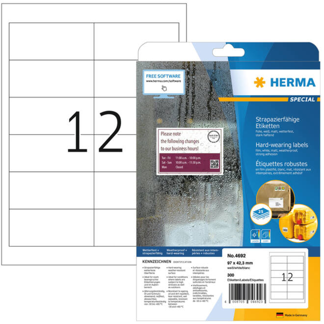 Etiket HERMA 4692 97x42.3mm weerbestendig wit 300st