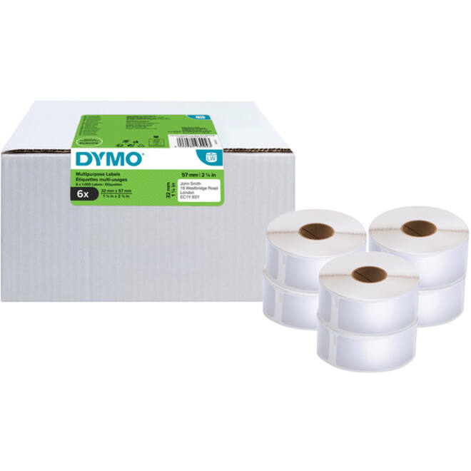 Etiket Dymo LabelWriter multifunctioneel 32x57mm 6 rollen á 1000 stuks wit