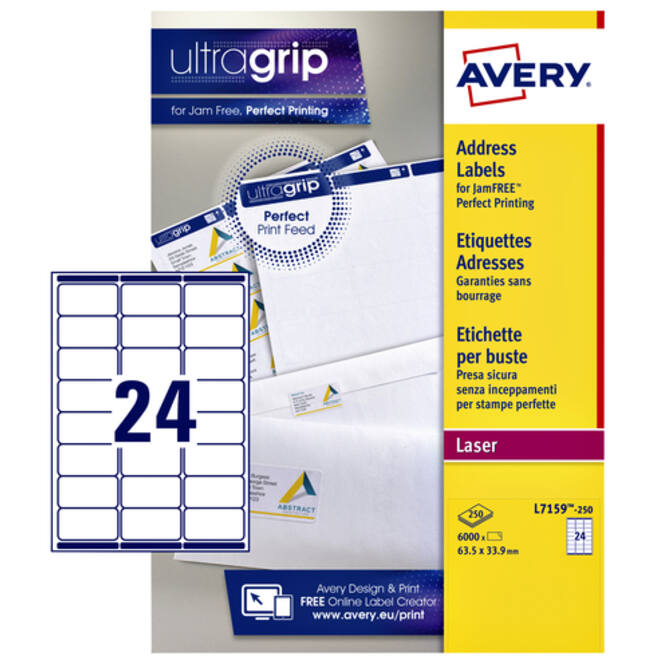 Etiket Avery L7159-250 63.5x33.9mm wit 6000stuks