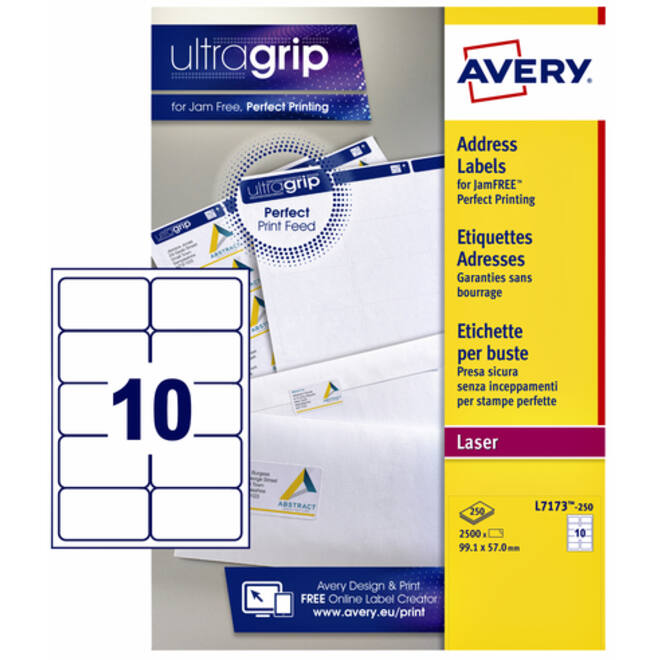 Etiket Avery L7173-250 99.1x57mm wit 2500stuks