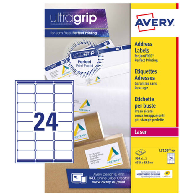 Etiket Avery L7159-40 63.5x33.9mm wit 960stuks