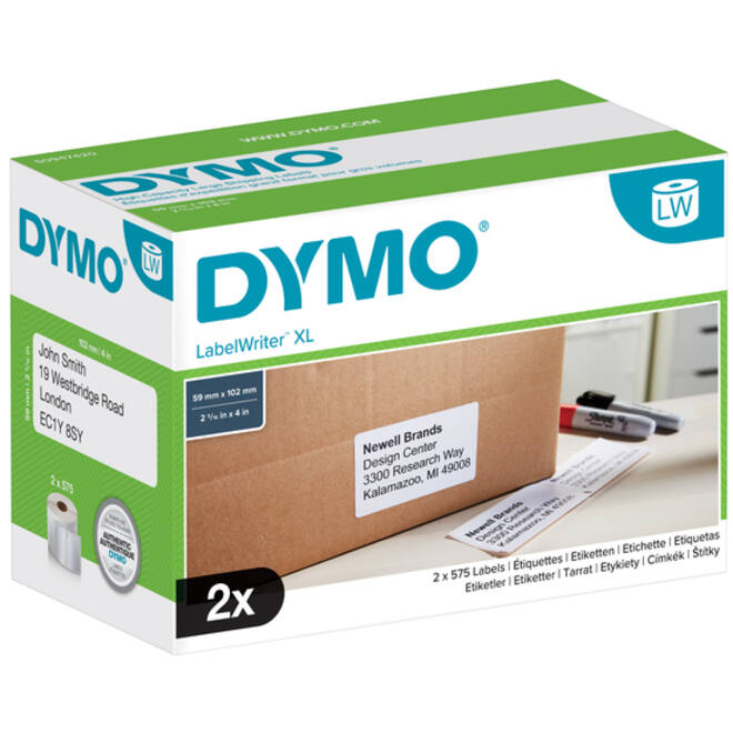 Etiket Dymo LabelWriter 5XL verzendlabel 59x102mm 2 rollen á 575 stuks wit