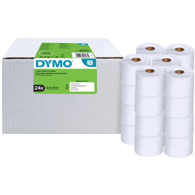 Etiket Dymo LabelWriter adressering 36x89mm 24 rollen á 260 stuks wit
