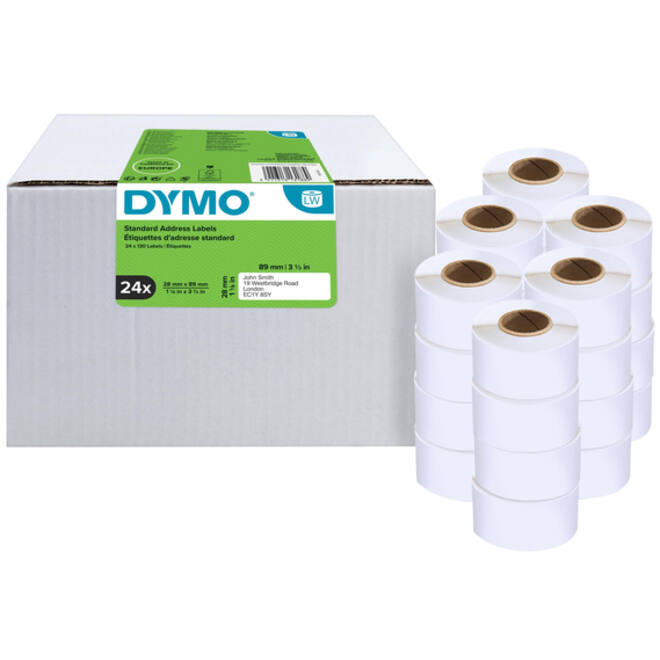 Etiket Dymo LabelWriter adressering 28x89mm 24 rollen á 130 stuks wit