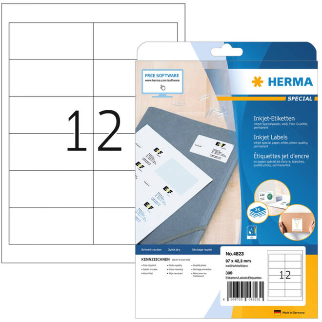 Etiket HERMA 4823 96.5x42.3mm wit 300stuks