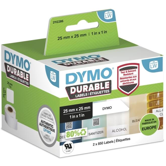 Etiket Dymo LabelWriter industrieel 25x25mm 2 rollen á 850 stuks wit