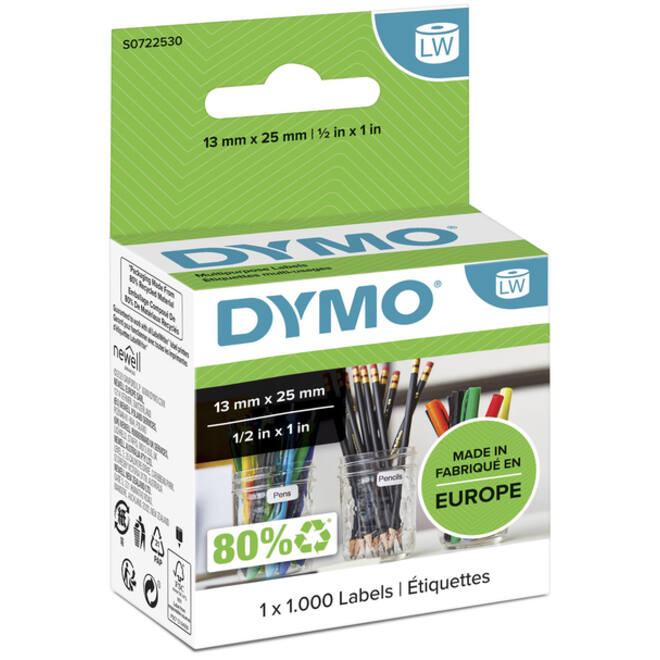 Etiket Dymo LabelWriter multifunctioneel 13x25mm 1 rol á 1000 stuks wit