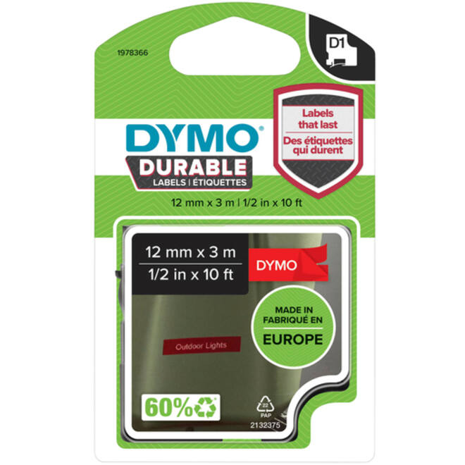 Labeltape Dymo LabelManager D1 polyester 12mm wit op rood