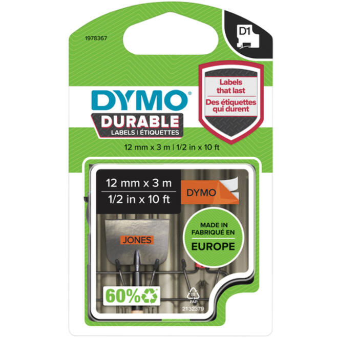 Labeltape Dymo LabelManager D1 polyester 12mm zwart op oranje