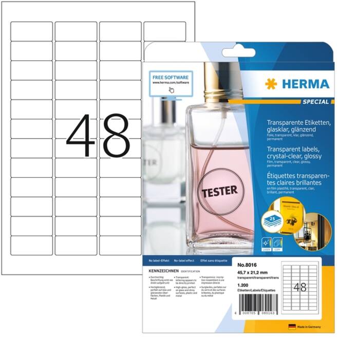Etiket HERMA 8016 45.7x21.2mm transparant 1200 stuks