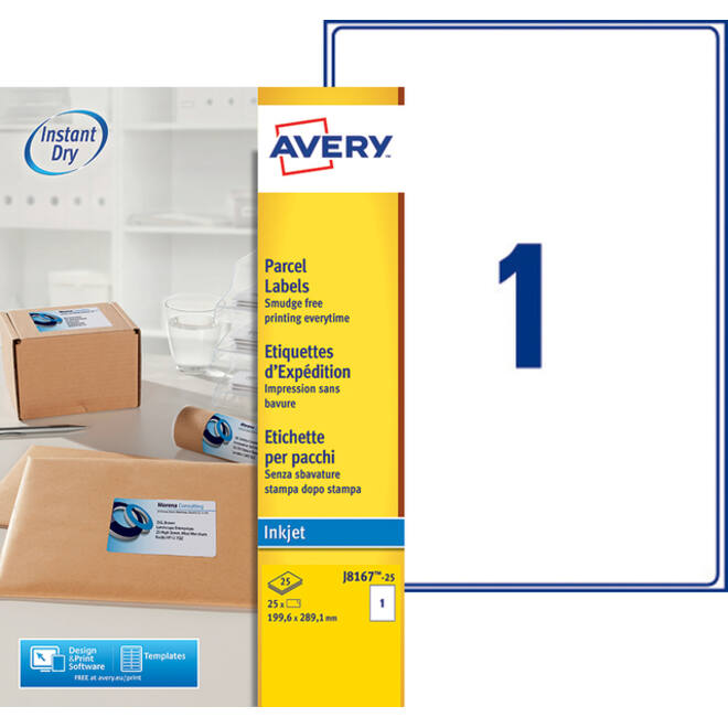 Etiket Avery J8167-25 199.6x289.1mm wit 25stuks